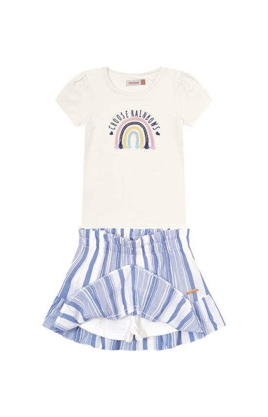Conjunto Menina Saia Listrada Em Viscose Lurex - Carinhoso