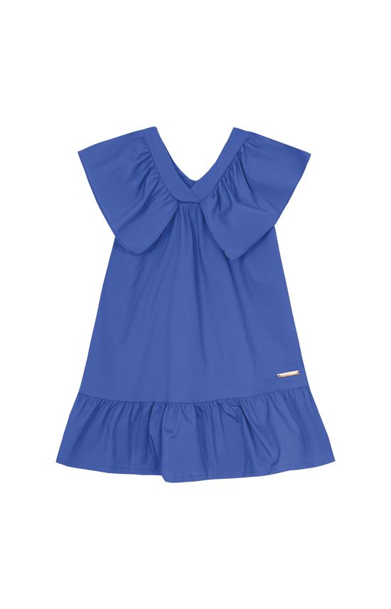 Vestido Menina Decote V Com Babado Em Algodão Stretch - Carinhoso