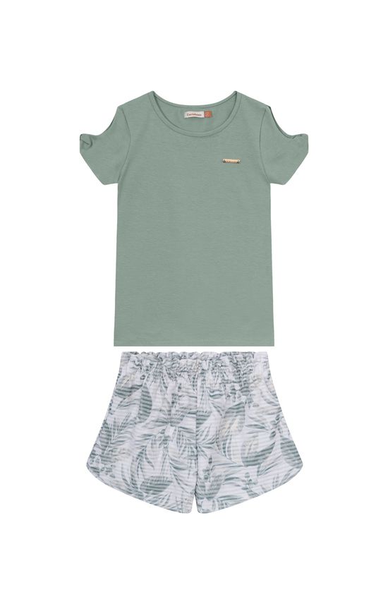 Conjunto Menina Shorts Clochard Em Moletinho Linho - Carinhoso