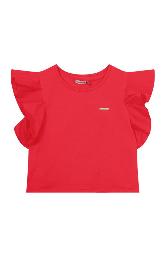 Blusa Menina Cropped Manga Babado Em Algodão Stretch - Carinhoso