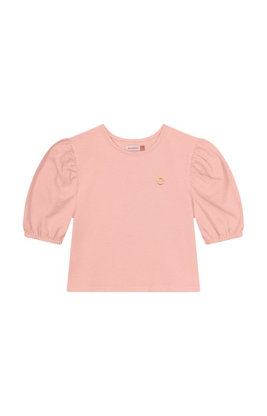 Blusa Menina Cropped Manga Bufante Em Malha Texturizada - Carinhoso