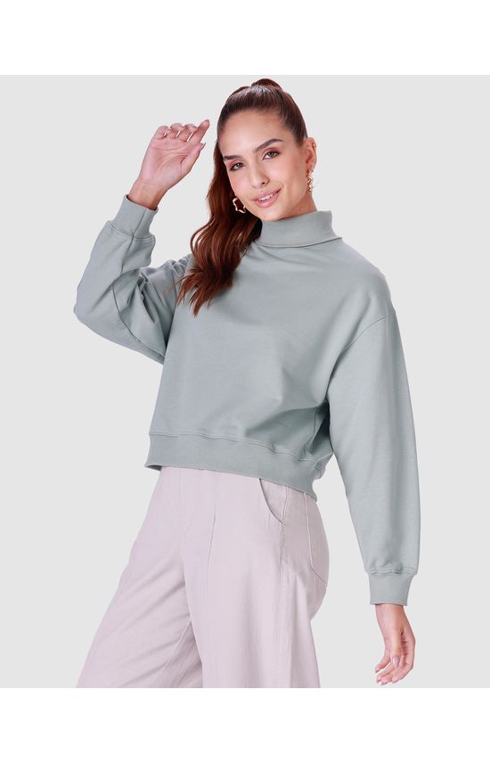 Blusão Básico Feminino Gola Alta Manga Longa Em Moletom Flanelado