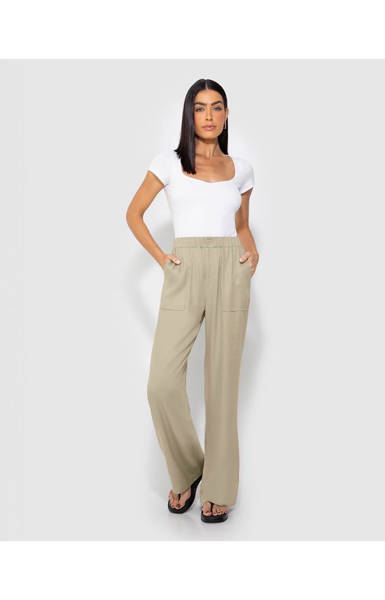 Calça Reta Feminina Bolso Frontal Em Liocel - ENFIM