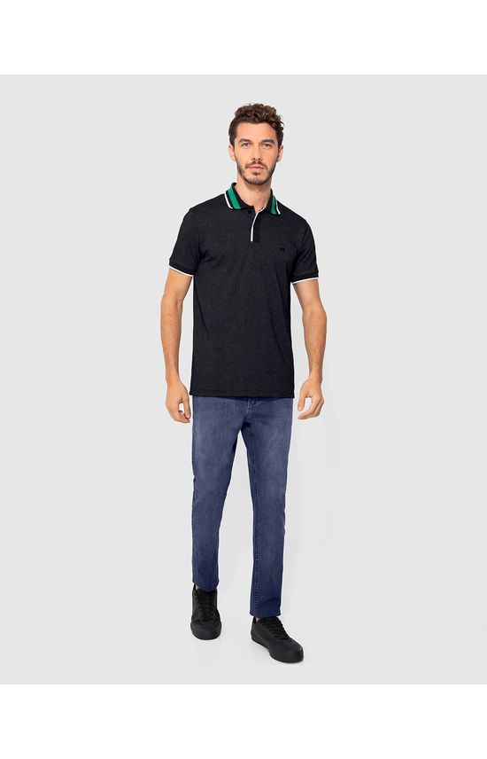 Camisa Polo Masculina Gola Listrada Em Malha Geométrica - ENFIM