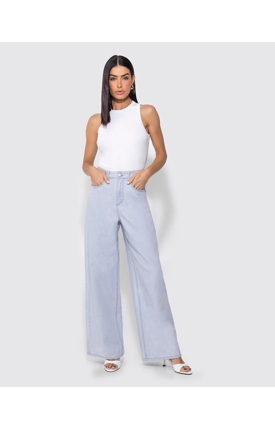 Calça Wide Leg Feminina Bolsos Funcionais Em Jeans 100% Algodão - ENFIM