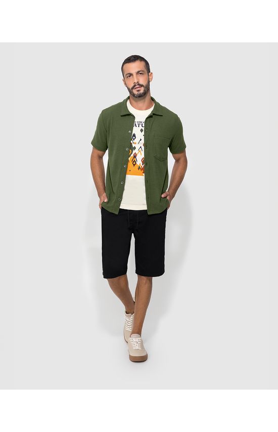 Bermuda Chino Masculina Cadarço Frontal Em Sarja Com Elastano - ENFIM