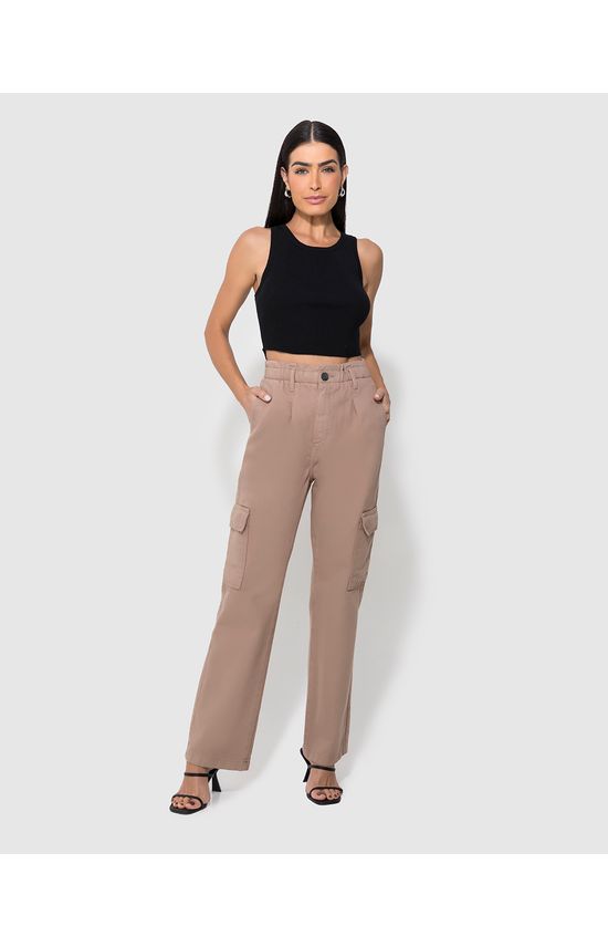Calça Feminina Reta 90's Bolso Cargo Em Sarja - ENFIM