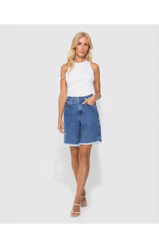 Bermuda Feminina Alongada Jorts Barra Desfiada Jeans 100% Algodão - ENFIM