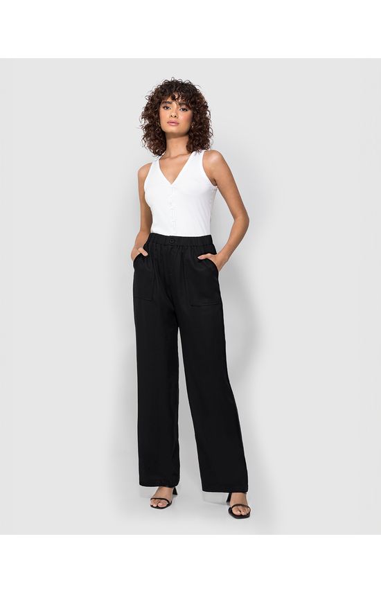 Calça Reta Feminina Bolso Frontal Em Liocel - ENFIM