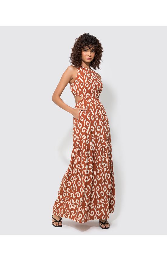 Vestido Longo Feminino Estampado Com Bolso Lateral Em Viscose - ENFIM