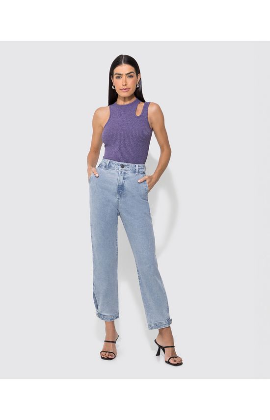 Blusa Feminina Decote Assimétrico Em Malha Canelada Rajada - ENFIM