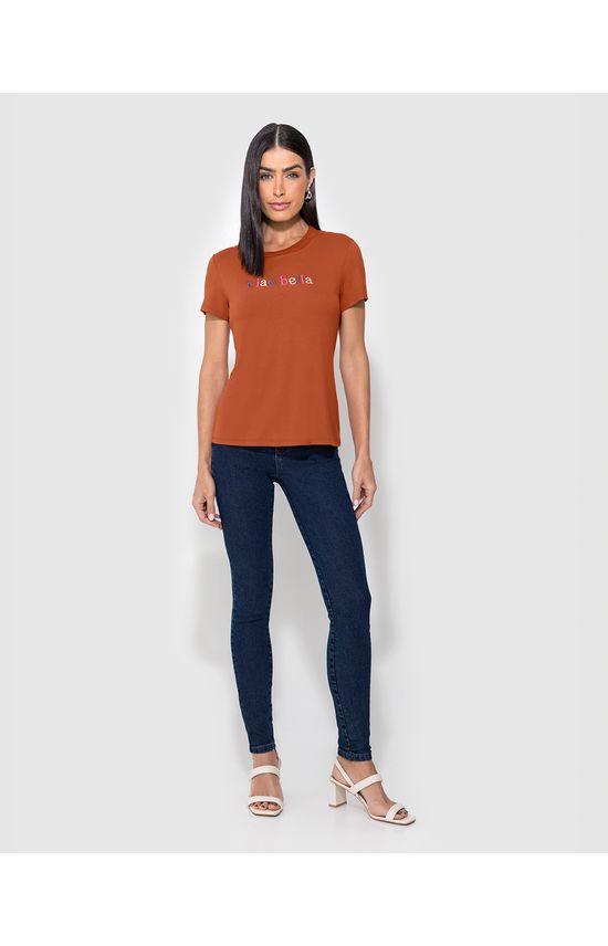 T-Shirt Feminina Bordado Ciao Bella Em Viscose Stretch - ENFIM
