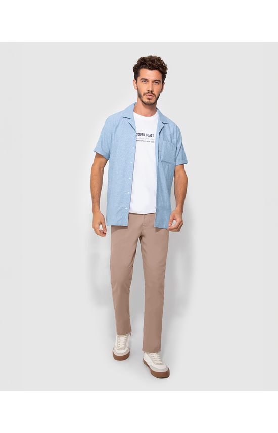 Camisa Masculina Bolso Frontal Em Algodão Com Linho - ENFIM