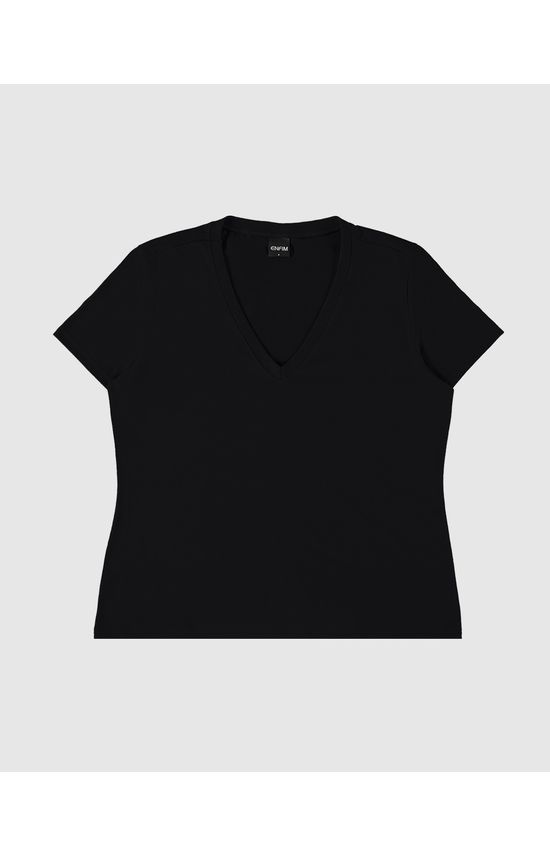 T-Shirt Feminina Slim Decote V Em Algodão - ENFIM