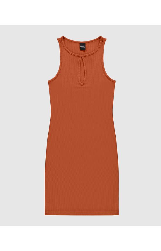 Vestido Feminino Decote Detalhe Vazado Em Malha Viscose Canelada - ENFIM