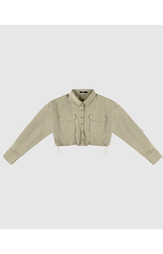Camisa Cropped Feminina Com Regulador Frontal Em Liocel Sarjado - ENFIM