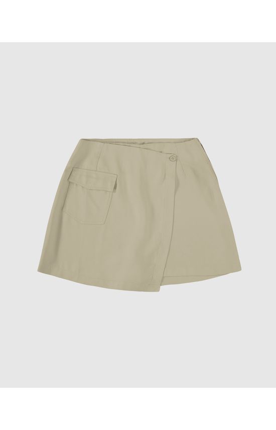 Shorts Saia Feminino Transpassado Com Bolso Em Liocel - ENFIM