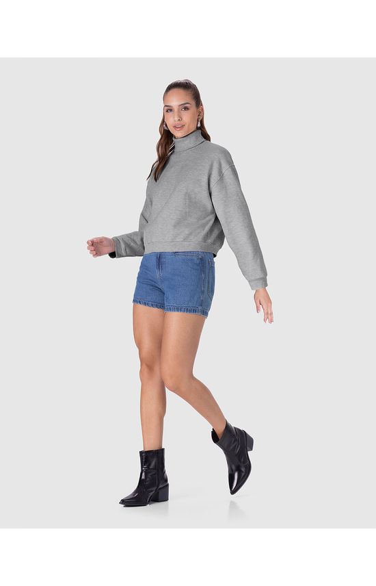 Blusão Básico Feminino Gola Alta Manga Longa Em Moletom Flanelado