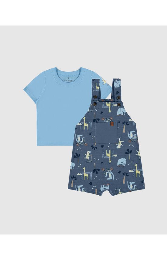 Conjunto Infantil Menino Jardineira Estampada Em Moletinho Malwee Kids