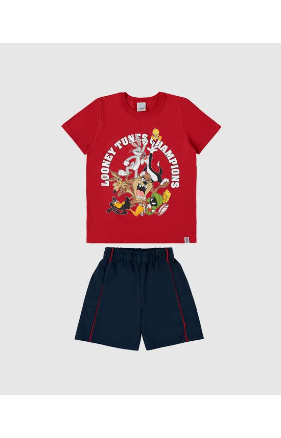 Conjunto Infantil Menino Champions Looney Tunes Em Algodão Malwee Kids