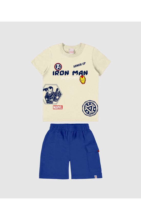 Conjunto Infantil Menino Camiseta Iron Man Avengers Em Algodão Malwee Kids