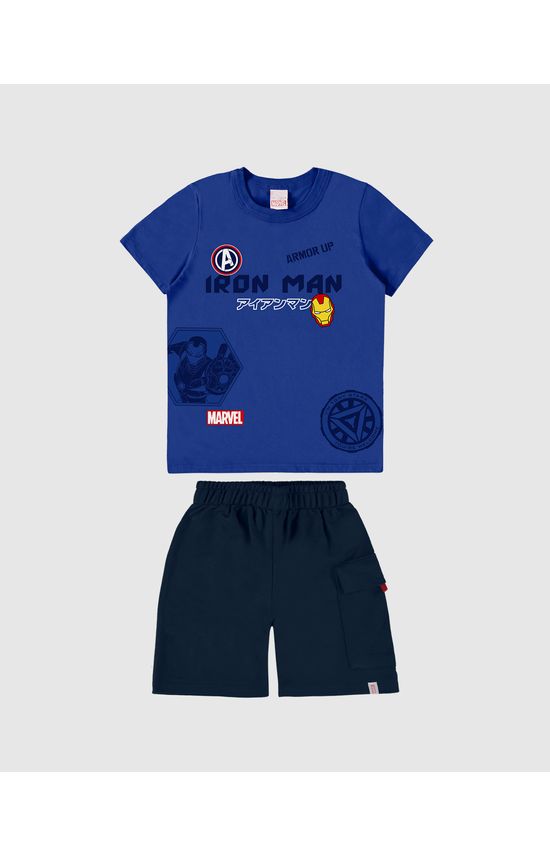 Conjunto Infantil Menino Camiseta Iron Man Avengers Em Algodão Malwee Kids