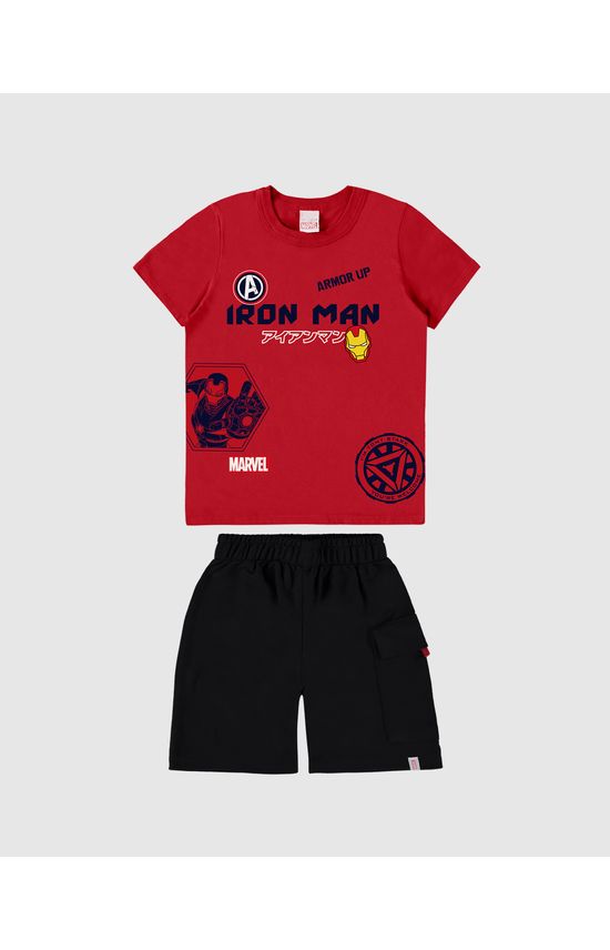 Conjunto Infantil Menino Camiseta Iron Man Avengers Em Algodão Malwee Kids