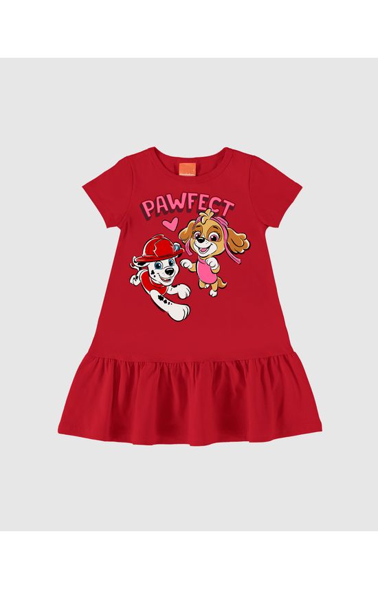 Vestido Infantil Com Babado Patrulha Canina Em Algodão Malwee Kids