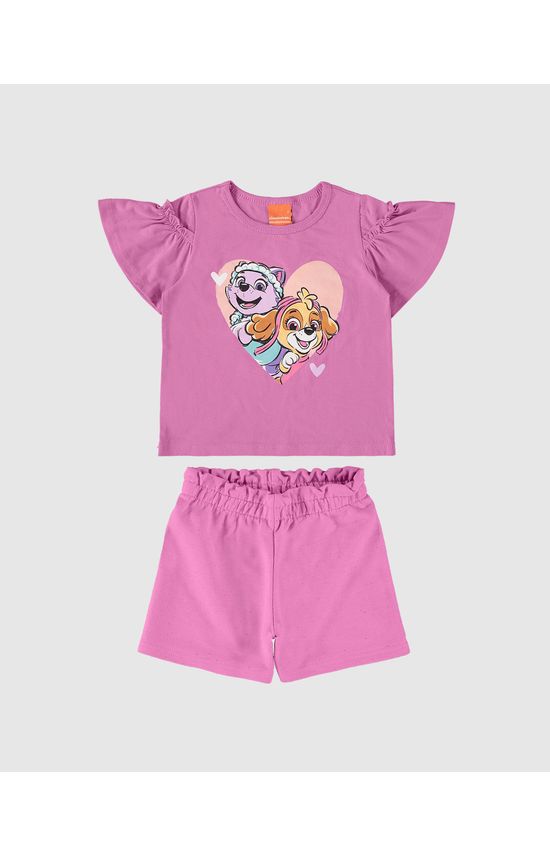 Conjunto Infantil Menina Manga Babado Patrulha Canina Algodão Malwee Kids
