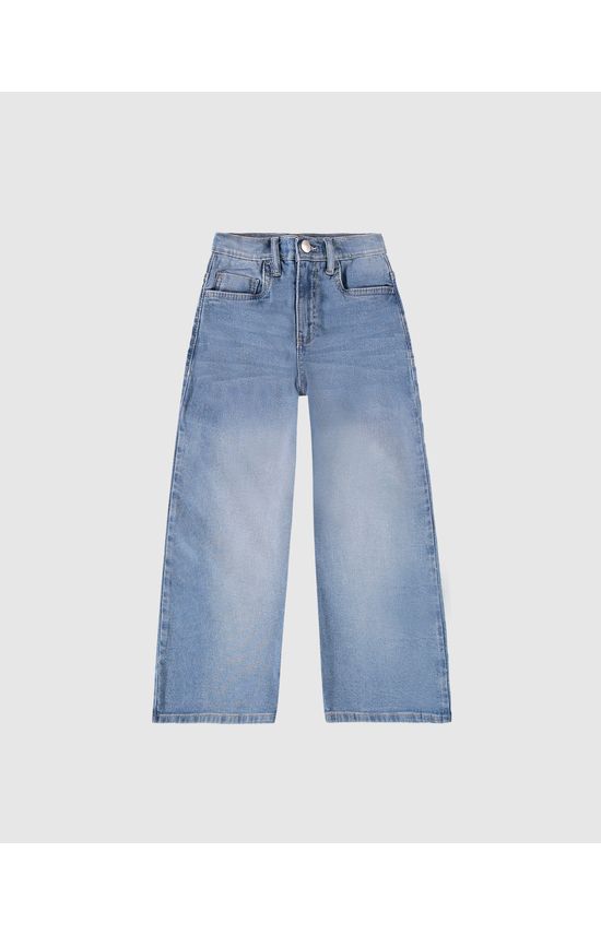 Calça Infantil Menina Wide Leg Cintura Média Em Jeans Moletom Malwee Kids