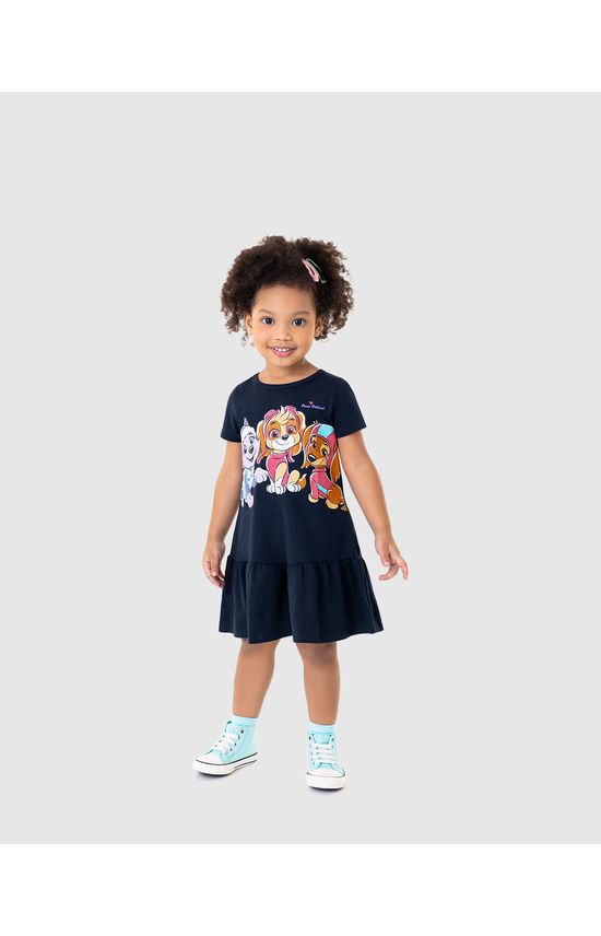 Vestido Infantil Com Babado Patrulha Canina Em Algodão Malwee Kids