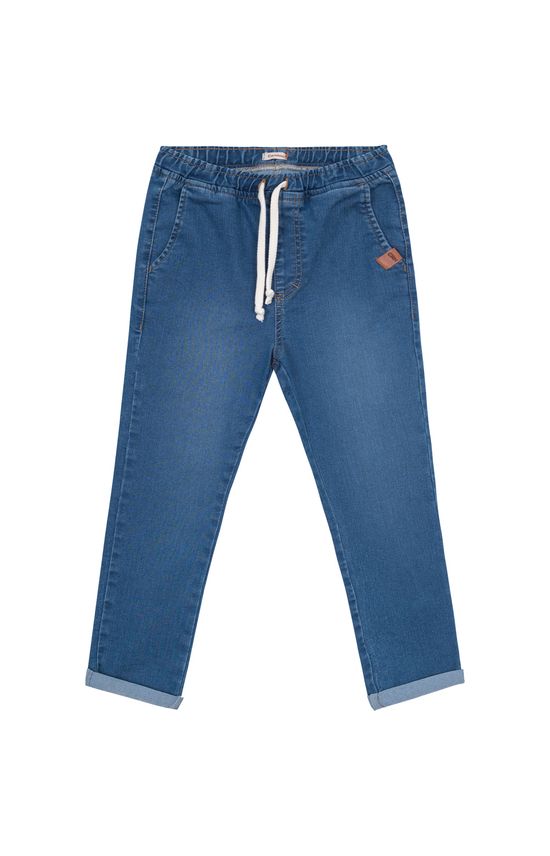 Calça Menino Jogger Com Cadarço Em Jeans Com Elastano - Carinhoso