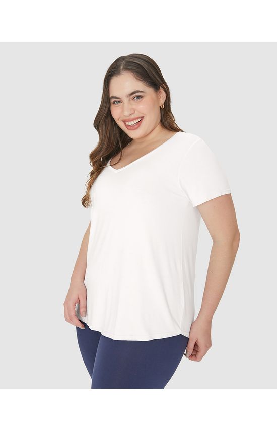 Blusa Básica Feminina Plus Size Barra Mullet Em Viscose Stretch