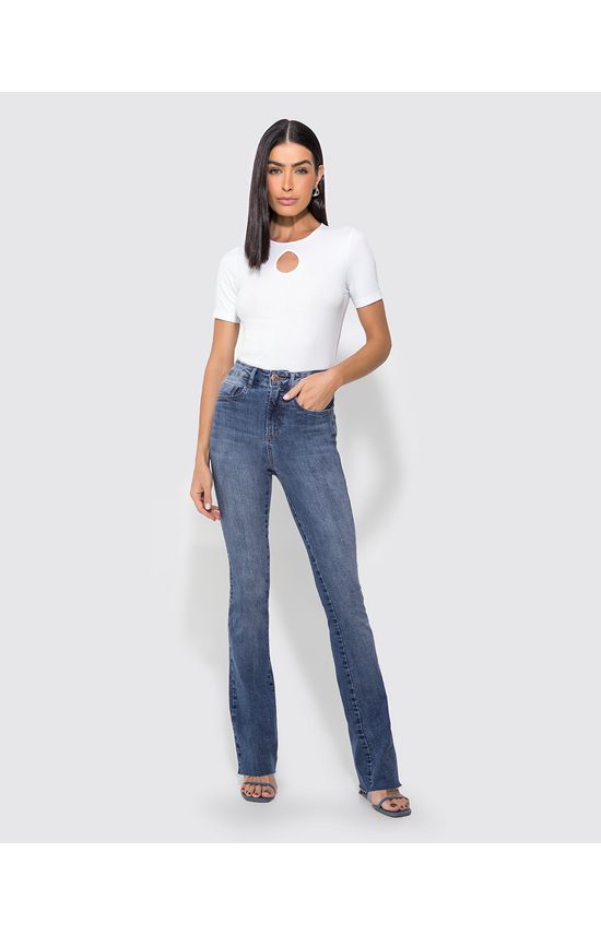 Calça Feminina Bootcut Cintura Alta Em Jeans Com Elastano - ENFIM