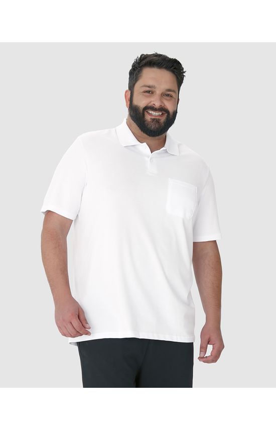 Camisa Polo Básica Masculina Plus Size Bolso Frontal Em Piquet Stretch