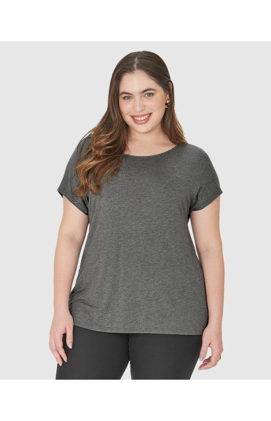 Blusa Básica Feminina Plus Size Manga Japonesa Em Viscose Stretch