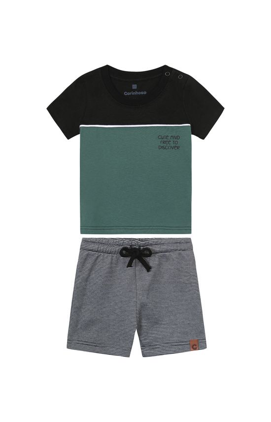 Conjunto Menino Bermuda Comfort Em Moletom Piquet - Carinhoso