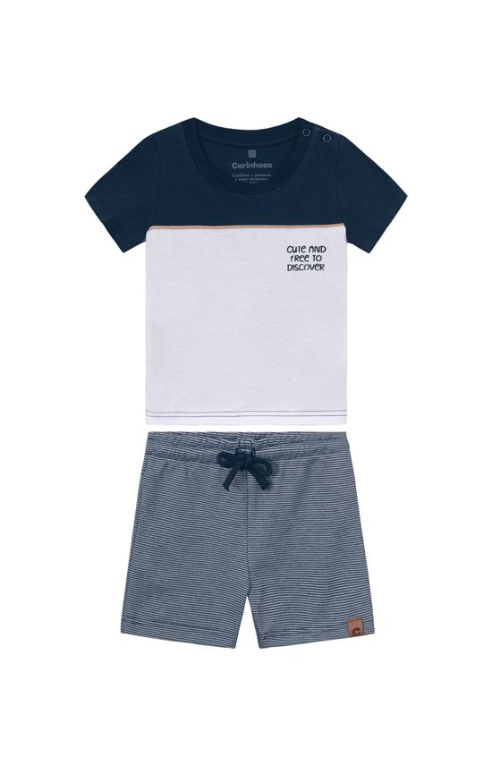 Conjunto Menino Bermuda Comfort Em Moletom Piquet - Carinhoso