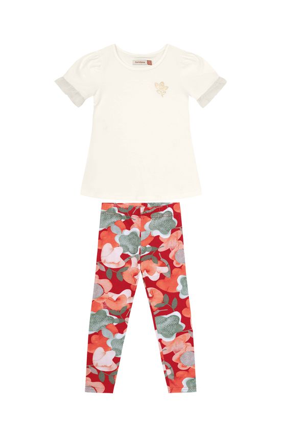 Conjunto Menina Blusa Manga Tule Em Algodão - Carinhoso