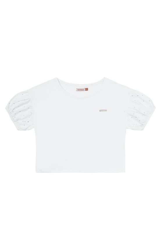 Blusa Menina Cropped Manga Com Strass Em Algodão - Carinhoso