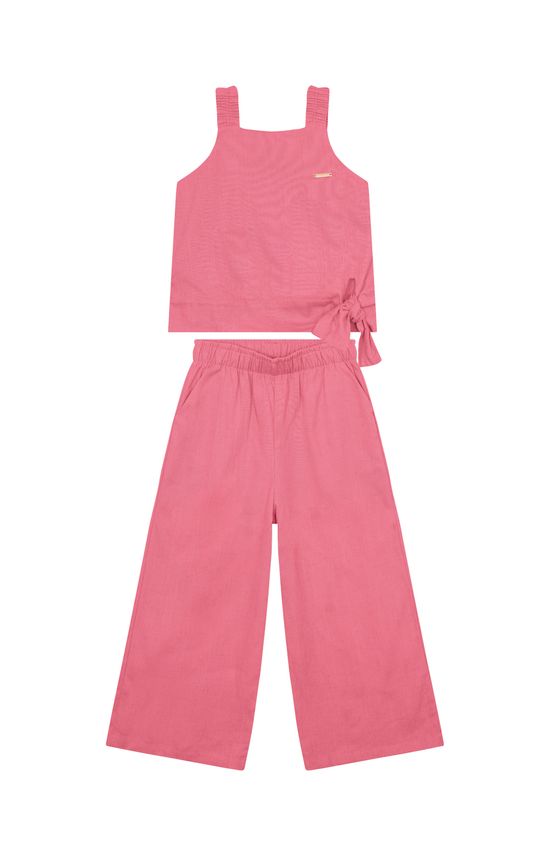 Conjunto Menina Blusa Cropped Barra Com Amarração Em Viscolinho - Carinhoso