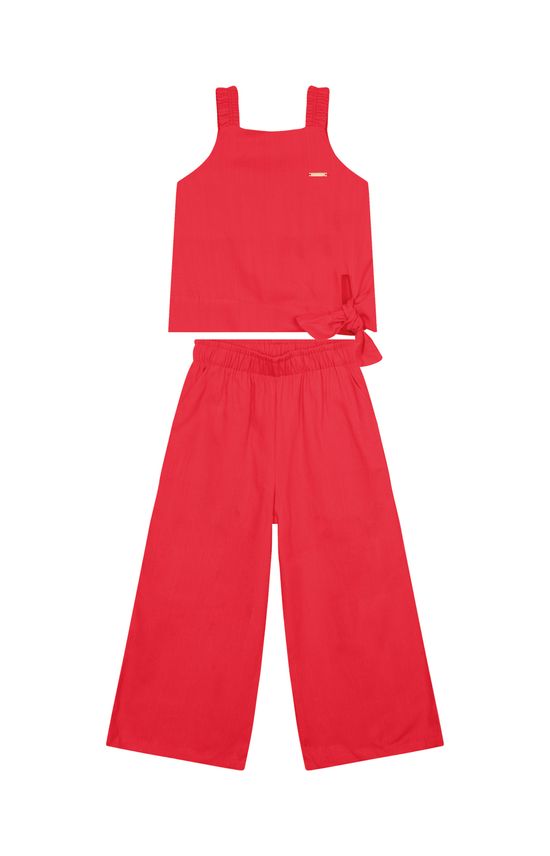 Conjunto Menina Blusa Cropped Barra Com Amarração Em Viscolinho - Carinhoso