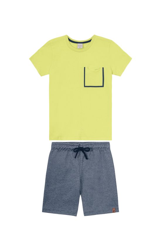 Conjunto Menino Camiseta Bolso Funcional Em Algodão - Carinhoso