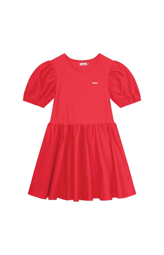 Vestido Menina Com Manga Bufante Em Tecido Algodão Com Elastano - Carinhoso