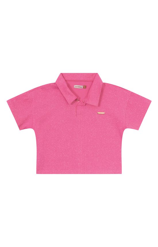 Blusa Menina Cropped Peitilho Frontal Em Algodão Com Glitter - Carinhoso