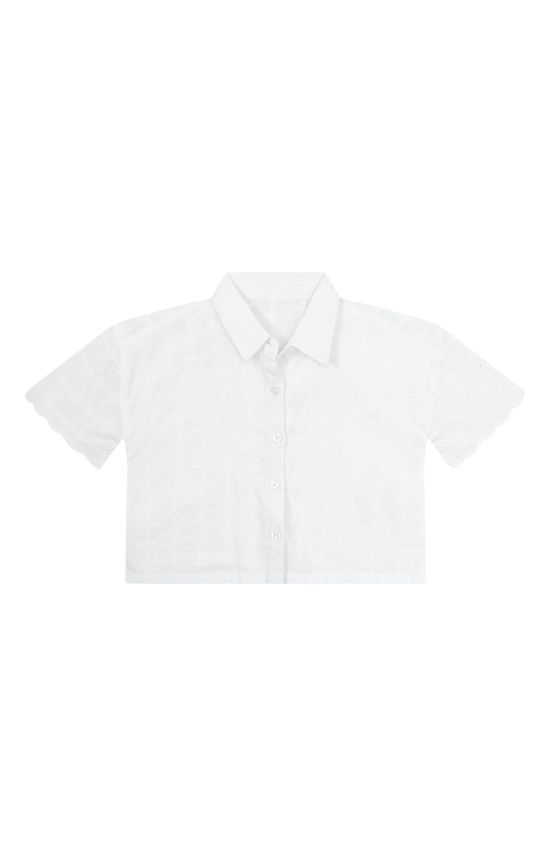Camisa Cropped Menina Manga Curta Em Laise De Algodão - Carinhoso