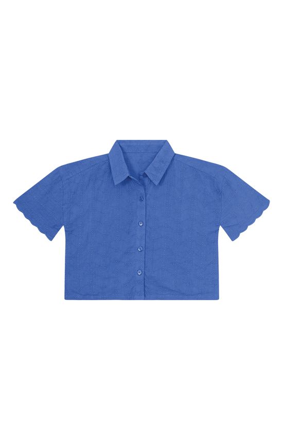 Camisa Cropped Menina Manga Curta Em Laise De Algodão - Carinhoso