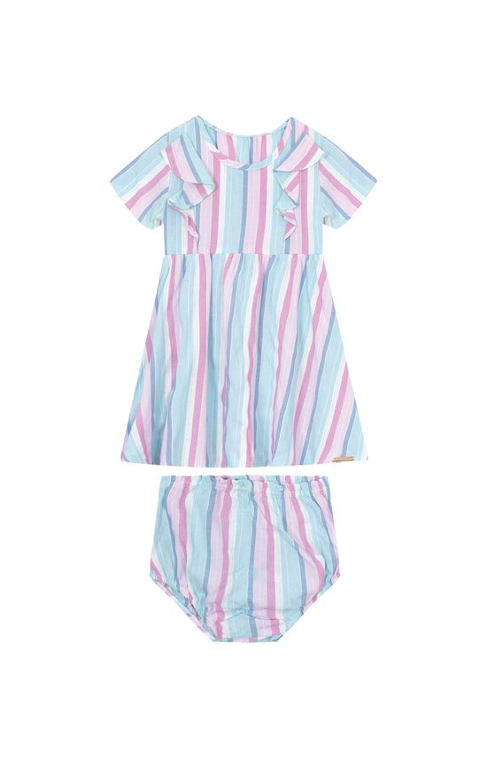 Conjunto Menina Vestido Listrado + Calcinha Em Viscose Lurex - Carinhoso