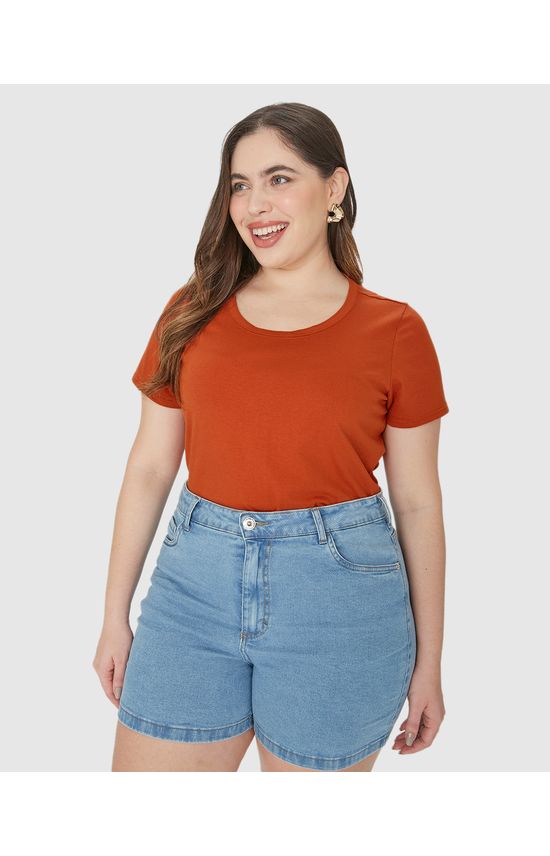 Blusa Básica Feminina Plus Size Decote Redondo Em Algodão