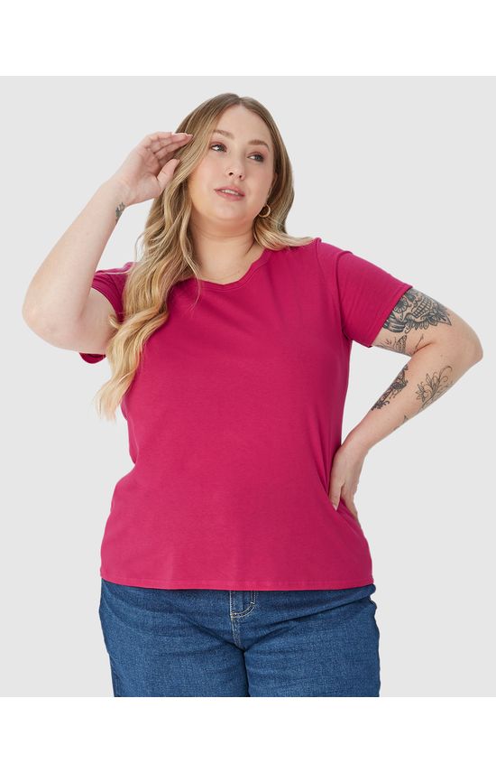 Blusa Básica Feminina Plus Size Decote Redondo Em Algodão